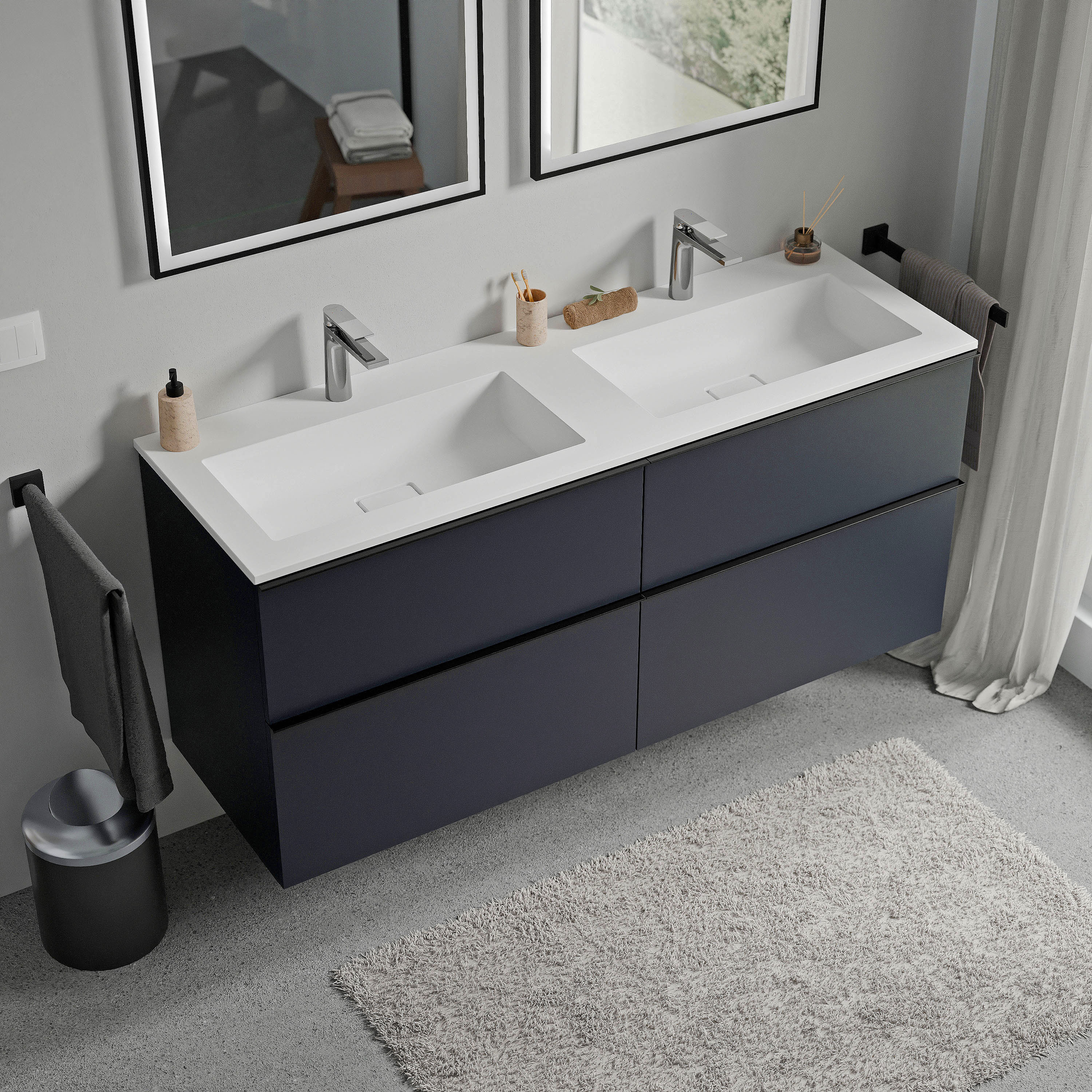 Móvel de toucador LAVOA 140 cm com lavatório de fundição mineral BRUXELLES - cor selecionável 169812,169816,169820