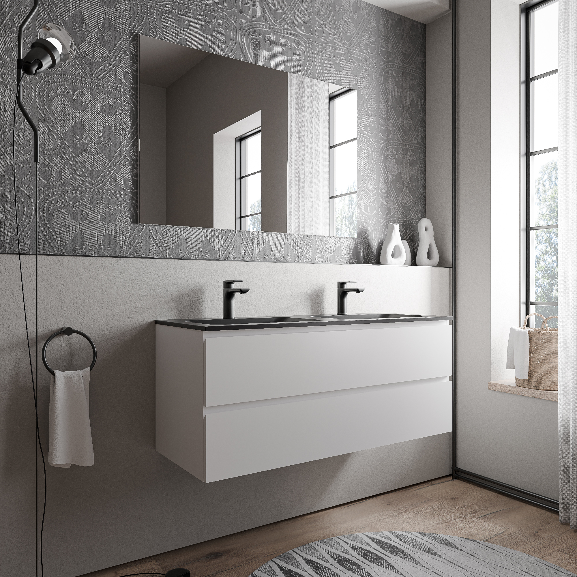 Mueble bajo lavabo AVA 120 cm con lavabo de fundición mineral BRUXELLES- color a elegir