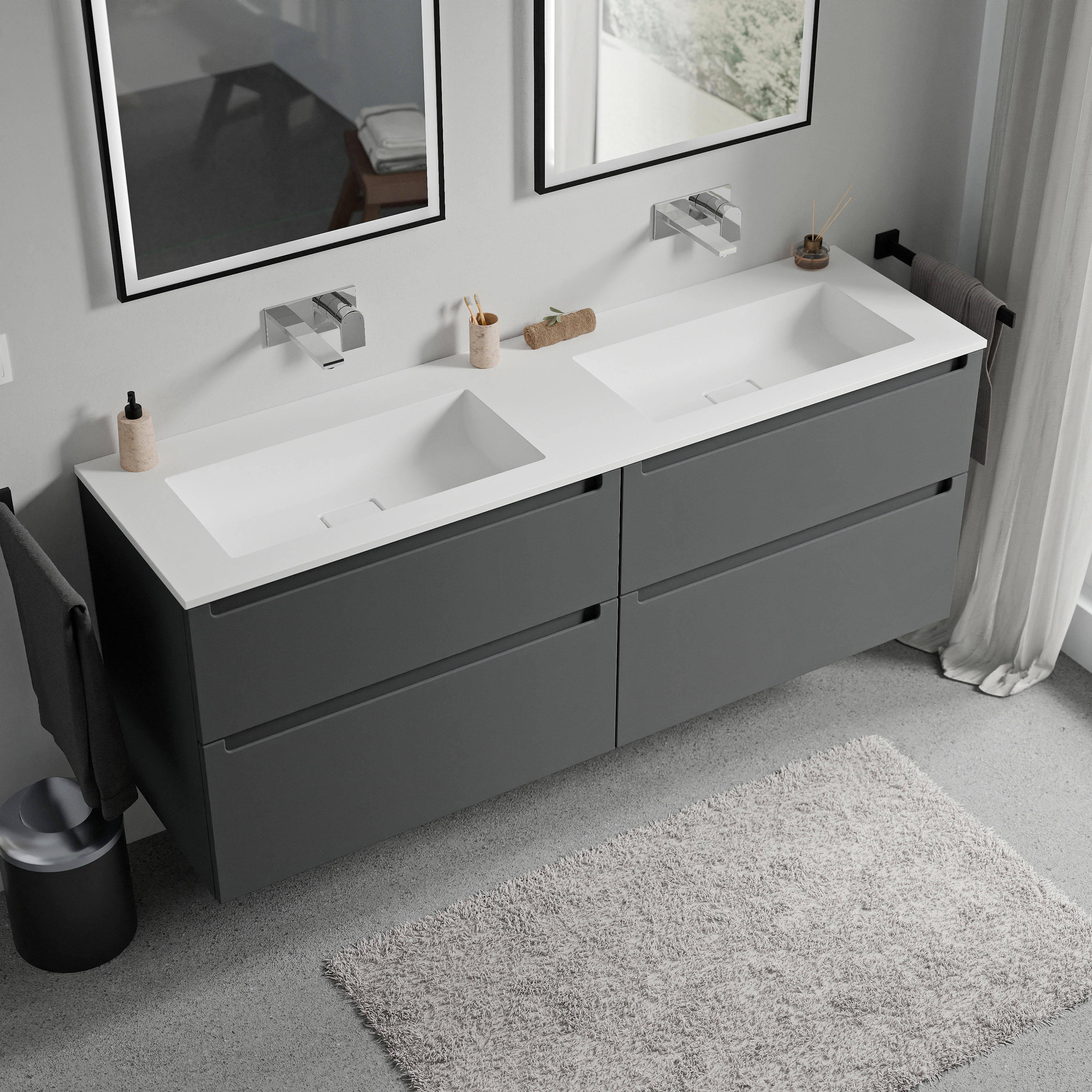 Mueble bajo VIREO 160 cm con lavabo de Fundición mineral BRUXELLES - Color seleccionable 170160