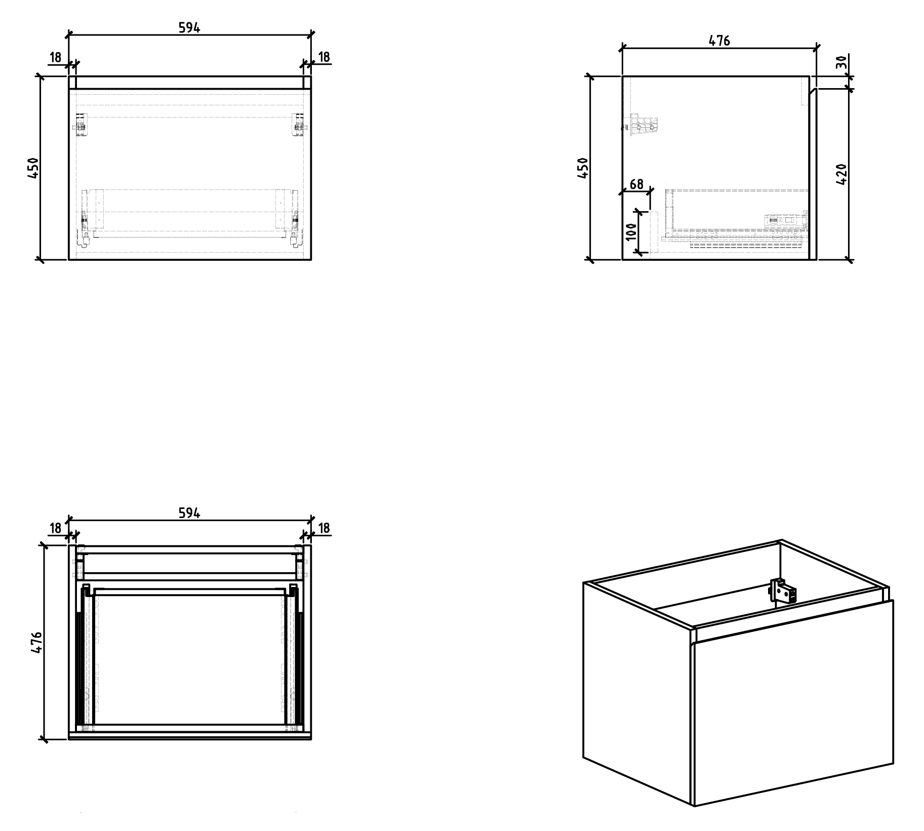 Bathroom furniture set Alice 600 - Incl. built-in washbasin - Mineral cast - 59.4 x 45 x 47.6 cm Bathroom furniture set Alice 600 - Incl. built-in washbasin - Mineral cast - 59.4 x 45 x 47.6 cm
