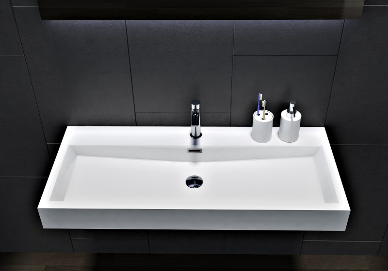 Wall-mounted washbasin Countertop washbasin BS6002 - Cast marble - White - Angular Wall-mounted washbasin Countertop washbasin BS6002 - Cast marble - White - Angular